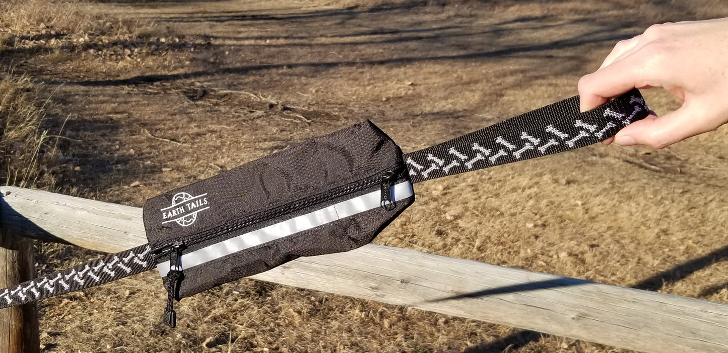 Little walker leash and bag with reflective strip and dogbone patterned leash