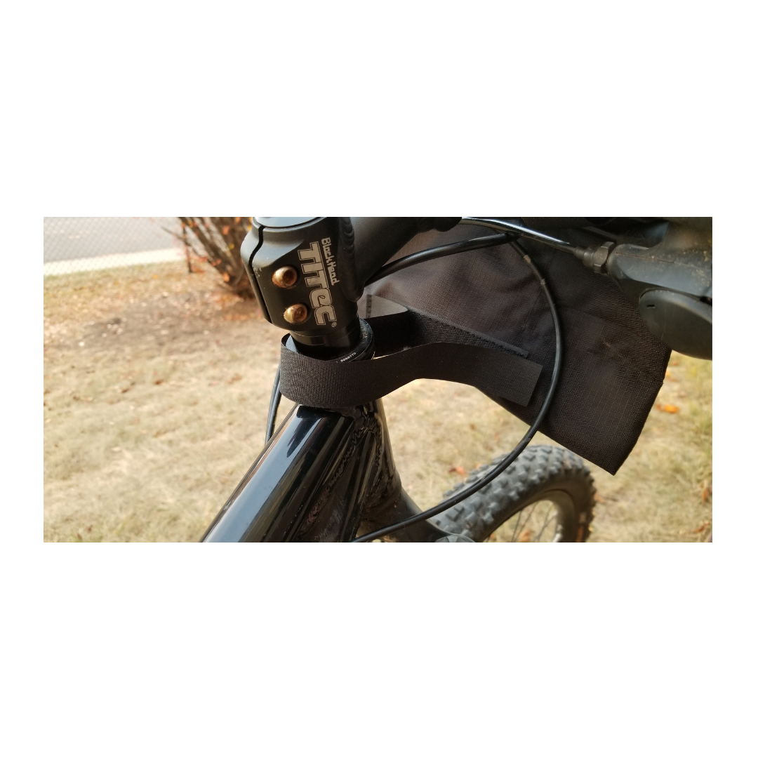 The backside of the little roller bike bag showing the velcro attachment